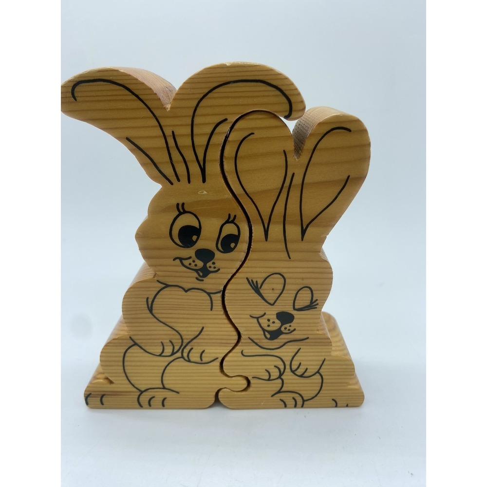 Vintage Easter Bunny Wooden Puzzle Bartolucci Italy Rabbit Display MCM 3-D Wood